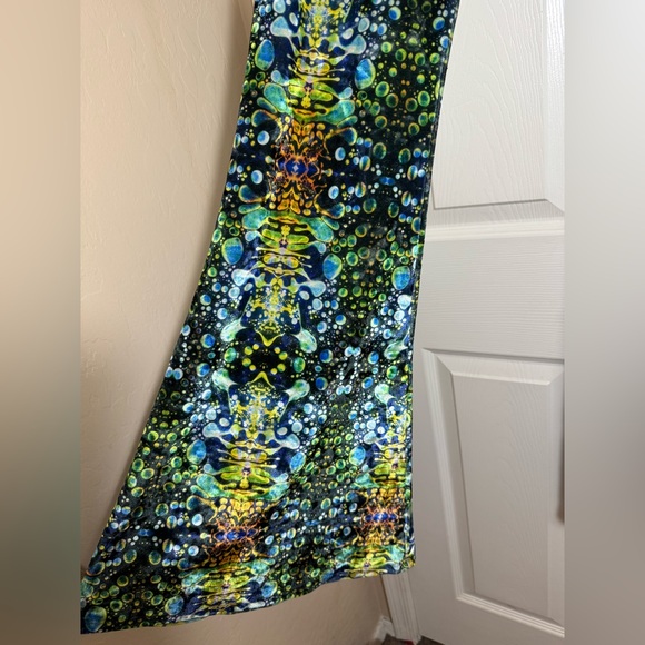 Warrior Within Psychedelic Flare Green Liquid Light Pants Festival Bell Bottom - Picture 5 of 10